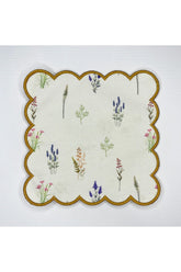 Crispy Floral Patterned Digitally Printed Cocktail Napkin with Embroidered Edges, Washable